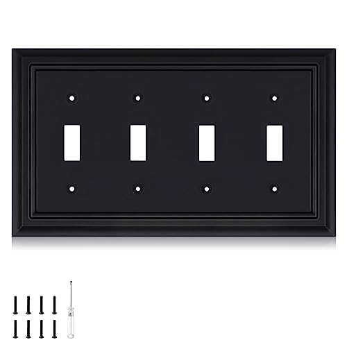 Matte Black Decorative Outlet Covers Wall Plates, Bamboo Fiber Light Switch Covers, Natural Material Electric Receptacle Switch Plate Outlet Cover of various styles (4 Gang Toggle 1 Pack) - size: 4 Gang Toggle 1 Pack