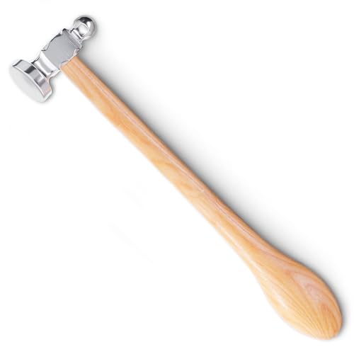 Chasing Hammer for Jewelry Making, Two-Sided, 10 Inch Wooden Handle - color: Beige