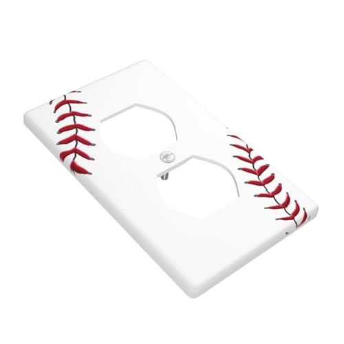 Baseball Duplex Outlet Cover Plate | Fits standard 2-gang toggle and rocker switches, Durable polycarbonate thermoplastic with fade-resistant printed finish - color: Baseball, size: Duplex Outlet