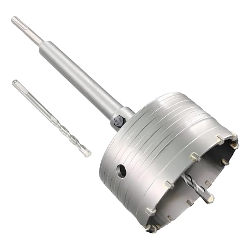 4-1/8" Concrete Hole Saw, 105mm Tungsten Steel Core Bit for Cinder Block, Brick, Rock, Plank Walls for Pipes or mini Split Lines, with SDS Plus Shank and 2 Center Positioning Drill Bits. - size: 4-1/8"