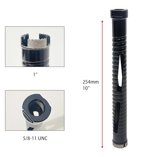 Core Drill Bits 1 inch Diameter 10in/254mm Drilling Depth Concrete Laser-Welded for Concrete with Rebar Brick Block Masonry Two 5/8-11" Thread Adapters - size: 1 inch | 25mm