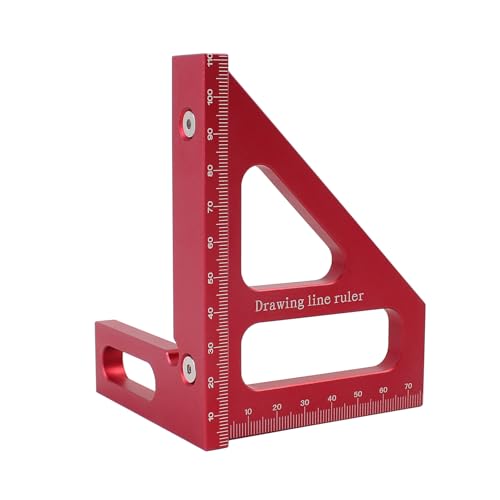 3D Multi-Angle Measuring Ruler,45/90 Degree Aluminum Alloy Woodworking Square Protractor,Drawing Line Ruler, Miter Triangle Ruler High Precision Layout Measuring Tool for Engineer Carpenter,R - color: Red(Metric)