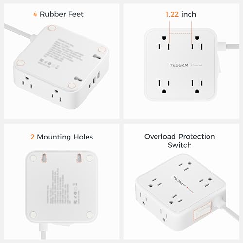 TESSAN Surge Protector Power Strip with 900J Surge Protection, 5 Ft, White - color: White with 1 USB C, size: 5 feet