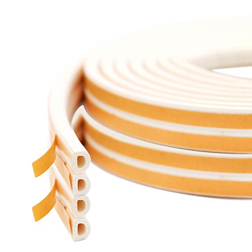 CANOPUS Weather Stripping Door & Window Seal Strip, Weather Stripping Door Seal, Self Adhesive with Double D-Shaped Section Profile, Insulation Roll, 2 Rolls of 2 Strips, 8ft Each, Total 32ft, White - color: White
