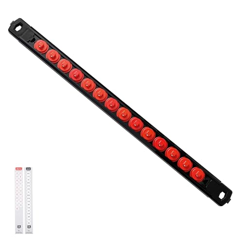 Reniteco Magnetic Socket Organizer, 1/4-Inch Drive ABS Sockets Rail, Heavy Duty Sockets Holder, Socket Rack Kit 1/4-Inch x 14 Clips - color: Red, size: 1/4" DR