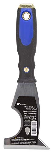 Edward Tools 6 in 1 Painters Tool - Scraper, Putty Remover, Spreader, Half round cut out to remove paint from roller, sharp point to open cracks for patching, metal handle for nail setting - Soft Grip