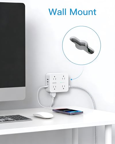 PD30W USB C Power Strip Surge Protector 10Ft, 1080J Desk Charging Station - color: White&Gray, size: 10ft