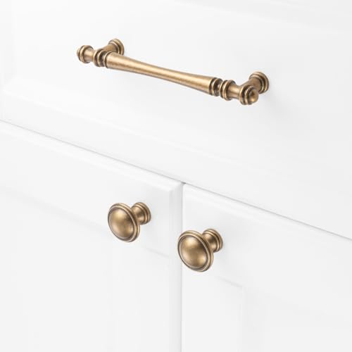 KOOFIZO 10 Pack Antique Brass Cabinet Knobs Round Single Hole Pulls K30 - color: Antique Brass, size: Knob 1 - 10Pcs