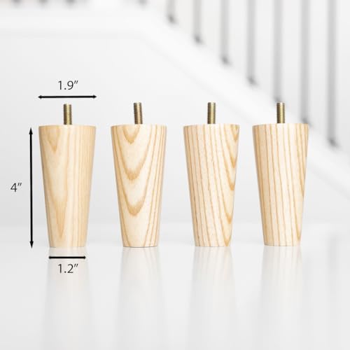 Airy Abode Premium Ash Wood Furniture Legs (Full Install Kit) - Pick Your Size and Color - color: Ash, size: 4 Inches