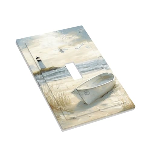 Beach Lighthouse Old Ship Coastal Single Toggle Light Switch Cover Plate - color: Old Boat on Beach, size: 1-Gang Toggle