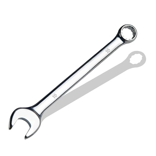15mm Metric Combination Wrench, CR-V Steel with Mirror Polish, 12-Point Design, 15-Degree Offset, Perfect for Auto Repair, Household, Car & Truck Emergency - size: 15mm
