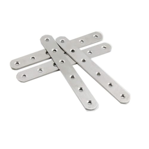 4 Pack Flat Mending Plate for Wood,ULIFESTAR Stainless Steel Straight Brackets 200mm / 8" Length 6 Screw Hole Flat Repair Fixing Wood Brace Joining Plates Connector with Fixing Screws - size: ['200x20x3mm']