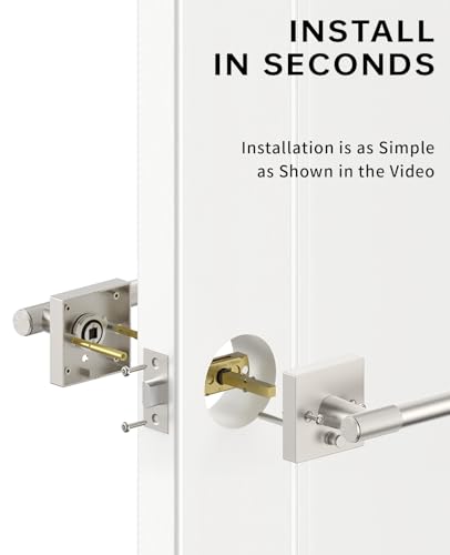 Asidrama 4 Pack Brushed Satin Nickel Privacy Door Handles | Thumb-Turn Privacy Lock,Fits 1-3/8"-1-3/4" Doors,Adj. 2-3/8"-2-3/4" Latch,Heavy-duty Zinc,Easy DIY Setup - color: Brushed Satin Nickel