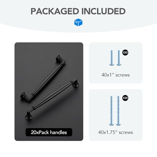 HOME EDIT Matte Black Cabinet Handles 6-1/4 Inch Pulls 20 Pack - color: Matte Black, size: 6-1/4 inches Hole Center