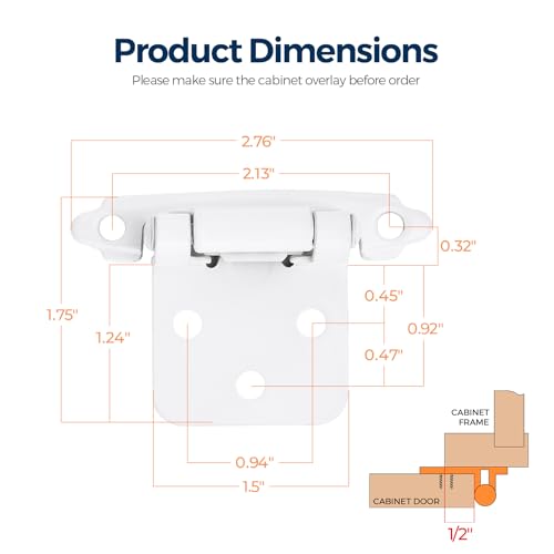 Ravinte White Cabinet Hinges, 1/2 Inch Overlay, 60 Pack (30 Pairs) - color: White