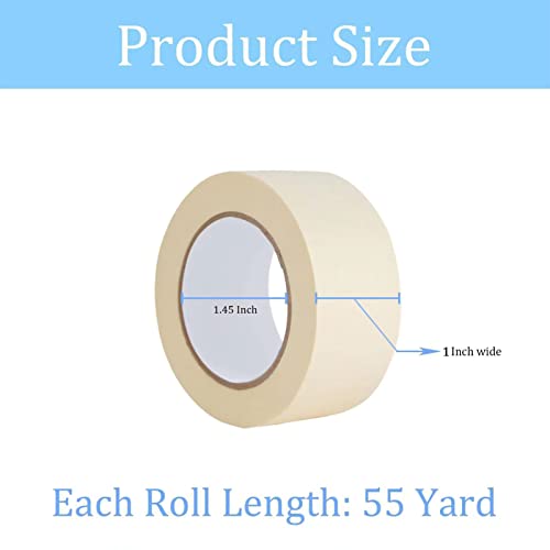 Lazybug studio Masking Tape 1 inch 12 Pack, Adhesive Painting Tape Bulk for General Purpose Use, 1 inch x 55 Yards x 12 Rolls, 660 Yards in Total - size: 1 Inch Wide