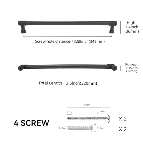 10 Pack 12-3/5 inch(320mm) Matte Black Kitchen Cabinet Handles Knurled Cabinet Pulls Black Drawer Pulls Kitchen Cabinet Hardware Dresser Handles - color: Matte Black, size: 12-3/5" Hole Center