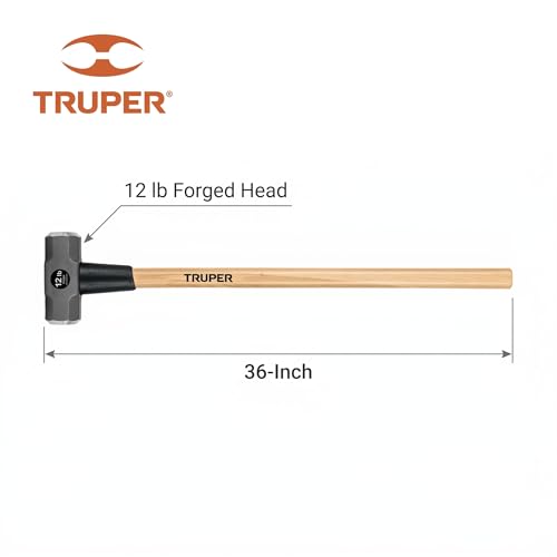 Truper 12 lb Sledge Hammer, 36-Inch American Hickory Wood Handle, Double-Faced Forged Steel Head, Heavy-Duty Demolition and Construction Tool (Model MD-12H / 30920)