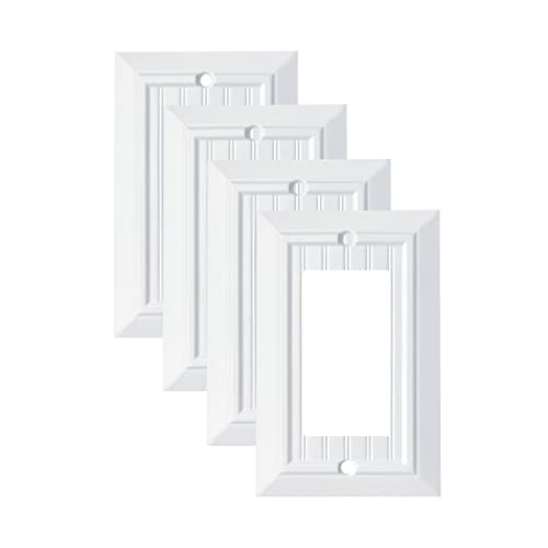 Pure White Classic Beadboard Wall Plates,Light Switch Covers,Electrical Outlet Covers, Switch Plates of Various Combination, Nature Bamboo Fiber Wall plate (1 Gang Decorator 4 Pack) - style: 1 Gang Decorator 4 Pack