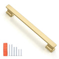KNOBWELL 6 Pack Brushed Gold Solid Cabinet Pulls 6-3/10 Inch(160mm) Hole Center Kitchen Cabinet Handles,Cabinet Hardware for Cupboard Drawer Pulls - color: Brushed Gold, size: Hole Center：6-3/10 inch（160mm）