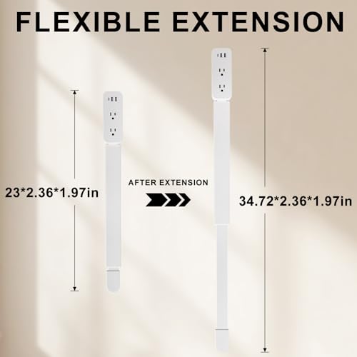 Electrical Outlet Extender Stick - Features USB-A, USB-C and 2 AC Outlets, Extends 22"-34", Rotates 180° Access Hard-to-Reach Outlets, Wall Plug Power Socket Expander Nightstands, Sofa, Desks and More - color: Grey White