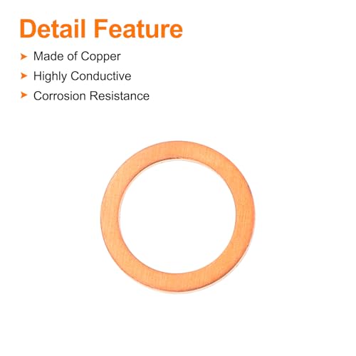 MECCANIXITY 52 Pcs Flat Copper Washers, 11x15x1mm Copper Upgraded Flat Metric Sealing Crush Ring Washers for Hydraulic Fittings Screw Bolt Nut Electronic Repair - size: 11x15x1mm