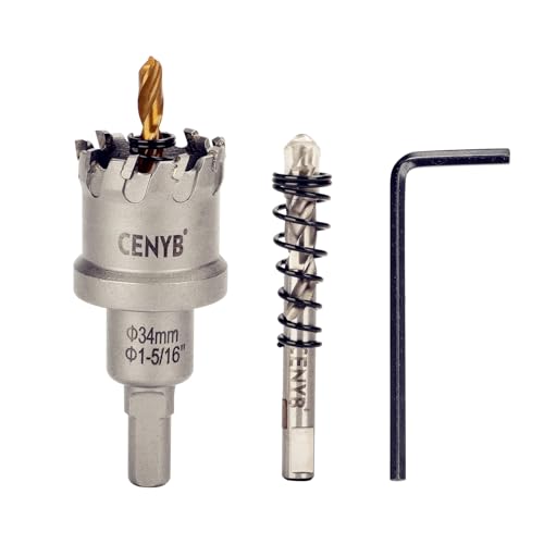 1-5/16" (34mm) Tungsten Carbide Tipped Hole Saw with 2Pcs Titanium-Plated Pilot Drill Bits for Hard Metal,Stainless Steel,Iron,Aluminum Alloy,Wood and Plastic - size: 34mm | 1-5/16"