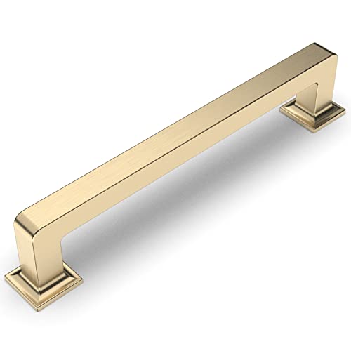 Amerdeco 10 Pack Brushed Brass Cabinet Pulls 5 Inch(128MM) Hole Centers Kitchen Cabinet Handles Cabinet Hardware Kitchen Handles for Cabinets Cupboard Handles Drawer Pulls ZH0019 - color: Brushed Brass, size: 5" Hole Center