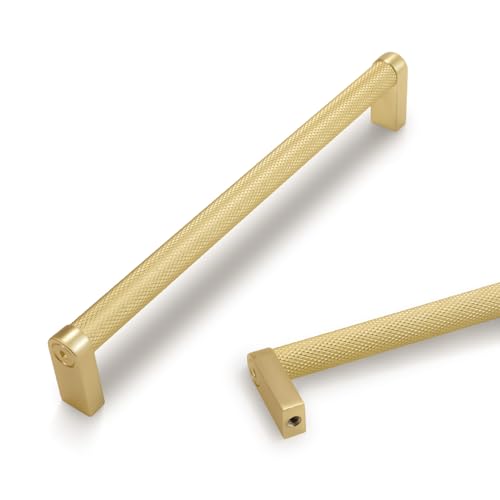 10 Pack 7-1/2 inch(192mm) Brushed Brass Kitchen Cabinet Handles Knurled Cabinet Pulls Gold Drawer Pulls Kitchen Cabinet Hardware Handles Drawer Pulls Dresser Handles - color: Brushed Brass, size: 7-1/2" Hole Center（192mm）