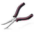 Mini Bent Needle Nose Pliers Smooth Jaws Small Bent Long Nose Pliers Tweezers Long Nose Pliers Jewelry Pliers Pink Tool for Jewelry Making, Wire Wrapping and Object Gripping with Soft Grip - style: Bent Needle Nose Plier Smooth Jaws