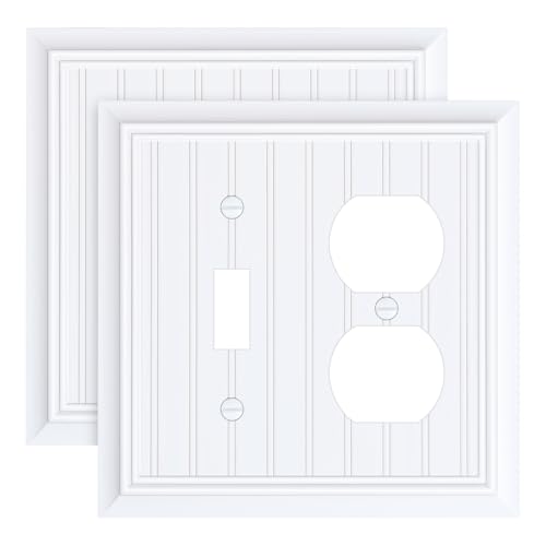 2-Pack Beadboard Bamboo Fiber Combo Toggle/Duplex Light Switch Cover Plate - color: Pure White, size: 1 Toggle/1 Duplex 2PK