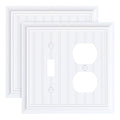 2-Pack Beadboard Bamboo Fiber Combo Toggle/Duplex Light Switch Cover Plate - color: Pure White, size: 1 Toggle/1 Duplex 2PK
