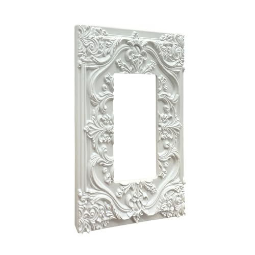 Decorative Outlet Covers White Flower Elegant 3D Floral Embossed 1 Gang Rocker Light Switch Cover Plate Single Decora Light Switch Covers Wall Plate Faceplate for Bedroom Home Decor - color: White, size: 1-Gang Rocker/5 x 3 IN