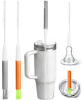 2 Pcs Multi Straw Cleaner Brush, Detachable Cleaning Brushes, Orange & Gray | Fits Plastic/Metal/Glass/ Silicone Straws and Tumbler Lids Gap/Nipple, Food-Grade Nylon, Non-Slip Handle, Easy Storage