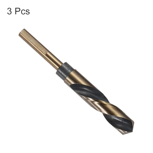uxcell 3pcs Reduced Shank Twist Drill Bits 18mm Black Nitride & Gold Titanium Coated High Speed Steel 4341 with 10mm Shank for Stainless Steel Alloy Metal Plastic Wood - size: 18mm x 10mm