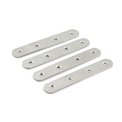 4 Pack Flat Mending Plate for Wood,ULIFESTAR Stainless Steel Straight Brackets 130mm / 5" Length 4 Screw Hole Flat Repair Fixing Wood Brace Joining Plates Connector with Fixing Screws - size: ['130x20x3mm']