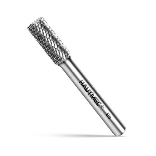 HAUTMEC Tungsten Carbide Rotary Burr Bit YG6, 1/4" Shank Double Cut Die Grinder Bit, Low Vibration Precision Rotary File for Metal Grinding, Engraving & Deburring (8MM Cylindrical), HT0197 - color: Cylindrical, size: 8mm