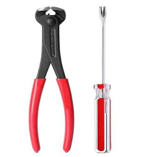 2PCS Upholstery Staple Remover Tool，Heavy Duty Staple Puller Kit with Nail Puller Pliers, Tack Remover Tool for Floor,Wooden Crates,Carpets,Walls,Photo Frame,Construction Projects - color: Red+2