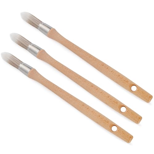 Trim Paint Brush, 0.6", 3 Pcs Round Brushes for Walls, Touch Up | Trim Painting Tool for Detail Areas, Corners and House Wall Edges, Small Cut-in Brushes with Ergonomic Wooden Handles - size: 0.6 Inch Round, 3 Pack