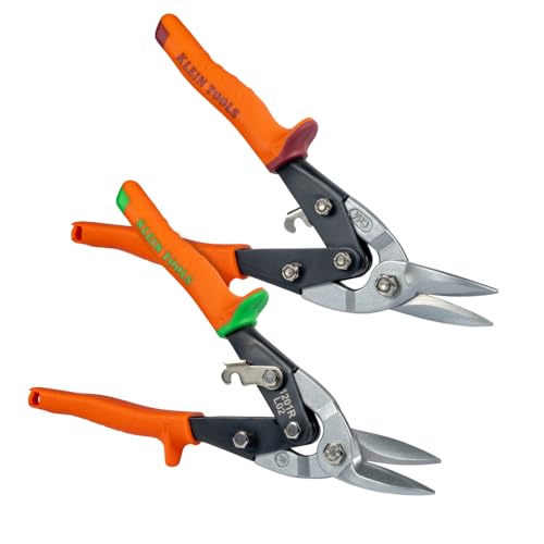 Klein Tools 80198 Aviation Snips Kit, Left and Right Metal Shears Set, 18 Gauge Steel Cutting, Serrated Blades, Self-Open Lock, Professional Tin Snips - style: 2-Pc Kit Left & Right Cutting