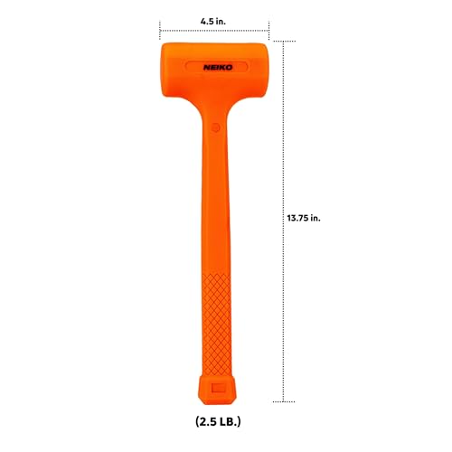 NEIKO 02844A Dead Blow Hammer, 2.5 Pounds, Neon Orange Deadblow Hammers, Mallet, Spark and Rebound Resistant, Unibody Molded, Soft Blow Rubber, Checkered Grip, Steel Shot and Core - size: 2.5 Pound, style: Dead Blow