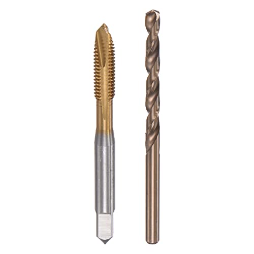 uxcell M6 x 1 Spiral Point Thread Tap and 5.0mm Drill Bit Set, Metric Titanium Plated Cobalt High Speed Steel Machine Screw Thread Tap Threading Tool - size: M6 x 1 + 5.0mm