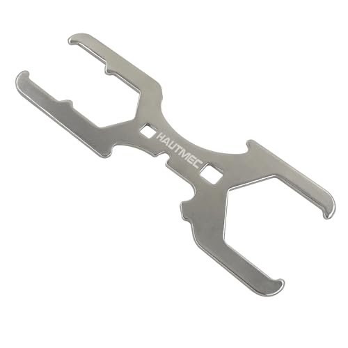 HAUTMEC 3 Way Plumber's Sink Strainer Wrench/Spud Wrench, Fits 1-3/4 inch, 2 inch and 2-1/2 inch Pipe Nuts, Multifunction Tool with 3/8-inch and 1/2-inch Square Drive Holes - color: 3 Way Wrench