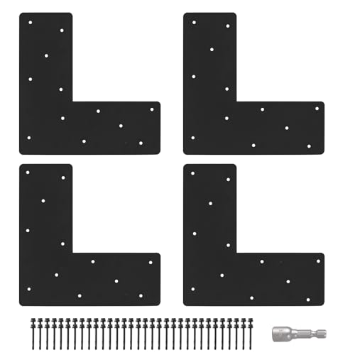 4 Pcs 13.2"x 5"L Shape Flat Bracket, Mending Plate with Black Powder-Coated Right Angle Brackets, Corner Bracket, L Shape Plate Fit 6x6,8x8 for Repair House,Furniture,Pavilion,Truss framing - style: L Shape(13.2"x13.2"x5")