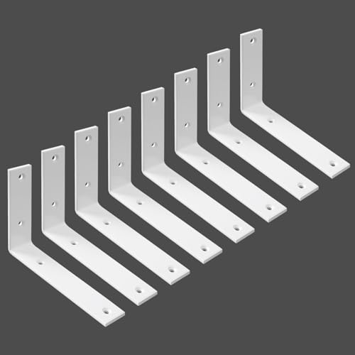 Shelf Bracket 8 Pack 5" Lx4 H 5mm Thick Heavy Duty White L Brackets - color: White-8pack, size: 5"Lx4"Wx1.5"W