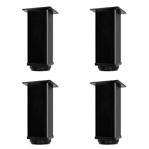 QLLY 6 inch Square Adjustable Metal Furniture Legs, Heavy Duty Black Cabinet Feet with Leveling Pads, Set of 4 for Sofa, Couch, Ottoman, Cabinet and Shelf Replacement - color: Black, size: 6 inch