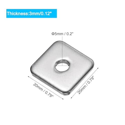 uxcell Square Washer, 25Pcs M5x20x20x3mm 304 Stainless Steel Square Plate Washers Flat Pad Spacer Gasket for Hardware Fastener - size: M5x20x20x3mm