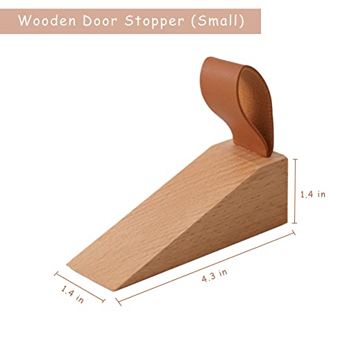 2Pack Wooden Door Stopper Non-Slip Security Wood Door Wedge with Leather Strap for Hanging Door Stopper, in House Bedroom Office Living Room Hotel Cabin (2pcs) - style: Small (2pcs)