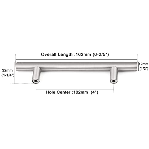 Probrico 30 Pack|4 Inch Hole Centers Satin Nickel Cabinet Handles, Euro Style Drawer Pulls, Stainless Steel Modern Round T Bar Kitchen Cabinet Pulls, Cabinet Hardware for Bathroom Bedroom - color: Brushed Nickel, size: hole center 4"