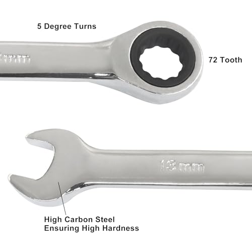 7 Pcs Metric Ratchet Wrench Set, 6/7/8/9/10/11/13mm 72-Tooth - size: 6 mm, 7 mm, 8 mm, 9 mm, 10 mm, 11 mm, 13 mm set